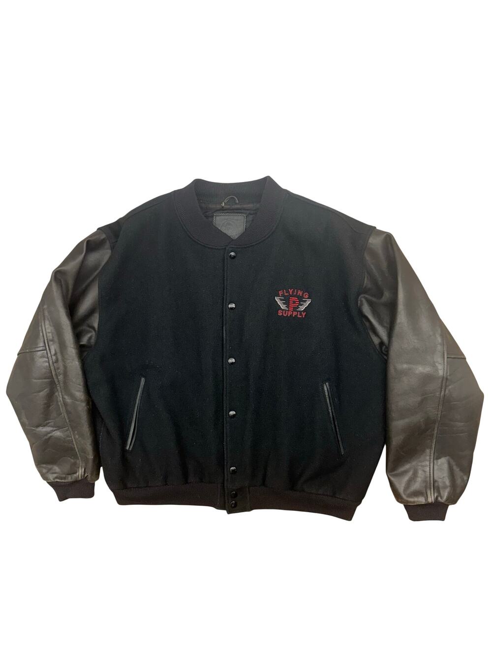 Vintage 80s Flying Leather Wool Bomber Jacket Men's XXL USA Flying P Supply